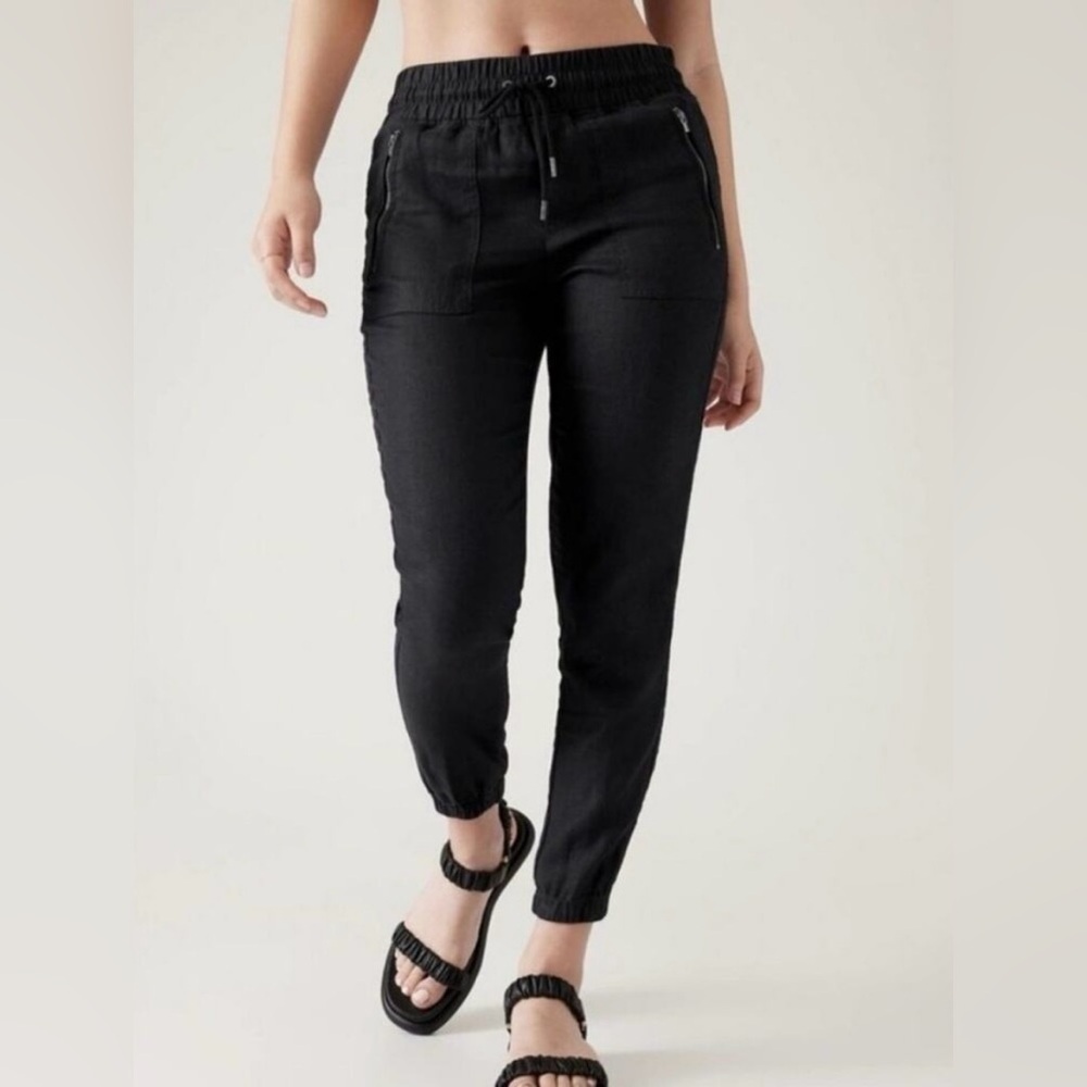 NWOT Athleta Cabo 100% Linen Utility Jogger Pants in Black size Medium 6 #530642